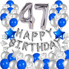 Load image into Gallery viewer, &quot;Blue and Silver 47th Birthday Party Decorations Set- Silver Happy Birthday Banner,Foil Number Balloons, Latex Balloons and More for 47 Years Old Brithday Party Supplies&quot;
