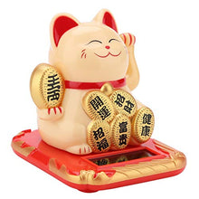 Load image into Gallery viewer, ShunFudz Solar Powered Mini Welcoming Cat Adorable Waving Beckoning Fortune Lucky Cat with Waving Arm,for Car, Home, Restaurant, Stores, Office(Golden)
