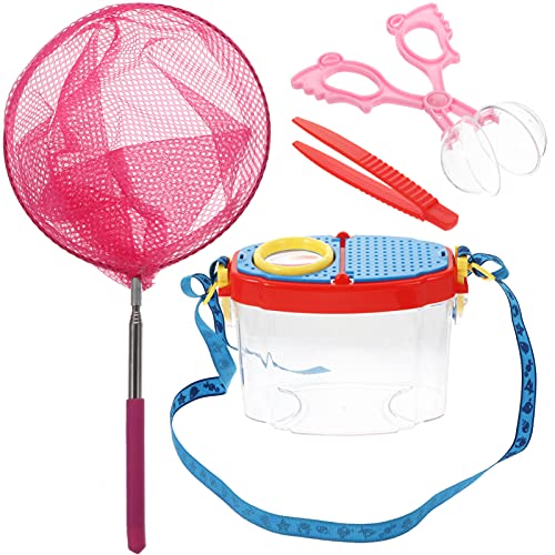 NUOBESTY 1 Set Insect Toy Set with Bug Catcher Net Tweezer Insect Cage Educational Toy fot Kids Children Pink