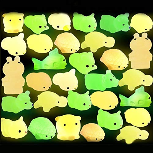 Animals Stress Toys, 20 Pcs Mini Stress Relief Toys Animals Toys Kawaii Cat Glow in The Dark Relief Stress Toys for Kids Adults