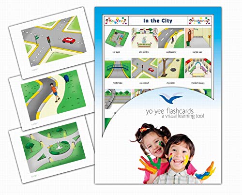 Yo-Yee Flash Cards - City, Town and Traffic Map Picture Cards for Toddlers, Kids and Children - English Vocabulary Cards - Including Teaching Activities and Game Ideas