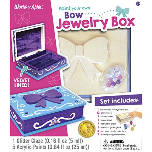 MasterPieces Works of Ahhh Real Wood Large Acrylic Paint & Craft Kit, Jewelry Box with Bow, Mom's Choice Award, for Ages 4+