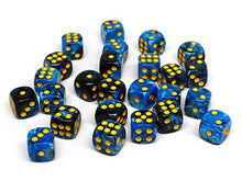 Load image into Gallery viewer, 25 Count Pack of 12mm D6 Dice - Matching Collection of 6 Sided Dice with Pips (Blue and Black Swirl)
