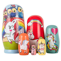 Nesting Dolls Russian Matryoshka Wood Stacking Dolls for Kids Handmade Toys (Unicorn)