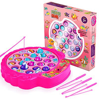 Fishing Game Play Set - 21 Fish, 4 Poles, & Rotating Board w/ On-Off Music - Family Children Backyard Pink Toy Games for Kids and Toddlers Age 3 4 5 6 7 Girls and Up