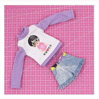 Studio one Purple Casual Long Sleeve t-Shirt Jean Short Pants Clothes for Blythe Doll 1/6 bjd 12 inch Doll