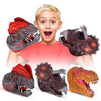 Modalf Dinosaur Toys Hand Puppet ,Dinosaur Claws Head Soft Rubber, Triceratops, Tyrannosaurus,Double Crown Dragon Figures Set for Kids Boys Girls Adult,Halloween Toys Game Gifts