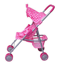 Load image into Gallery viewer, Precious Toys Pink &amp; White Polka Dots Foldable Doll Stroller With Hood
