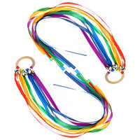 TOYANDONA 2pcs Rainbow Hand Kite Dancing Ribbon Streamer Wand with Jingle Bells Montessori Sensory Rainbow Ribbon Baby Rattle Toys for Children Play in Party Holiday Celebration