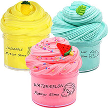Load image into Gallery viewer, 3 Pack Butter Slime Kit, with Yellow Color Pineapple Slime, Watermelon Slime and Mint Slime, Super Soft and Non-Sticky, Birthday Gifts for Girl and Boys
