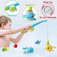 Load image into Gallery viewer, Bath Toys Fishing Game - Wind up Swimming Whales Bathtub Pool Water Table Toys with Fishing Pole Shark Net Floating Squirt Water Toys Gifts for Kids Boys Girls Toddlers Age 3 4 5 6 7 8+
