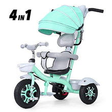 Load image into Gallery viewer, Moolo Tricycle for Kids, Age 2 to 3 Stroller Rotating Seat Detachable Canopy Silent Wheels Foot Pedal Folding Pushing Handle (Color : Green)
