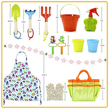 Load image into Gallery viewer, Homegician Kids Gardening Tools Set - 12 PCS Toddler Gardening Set Include Tote Bag,Rake, Fork, Gloves,Shovels,Apron,Plant Tags,Plant Pots,Watering Bucket,Sprayer - Outdoor Toys Gift for Age 3-8
