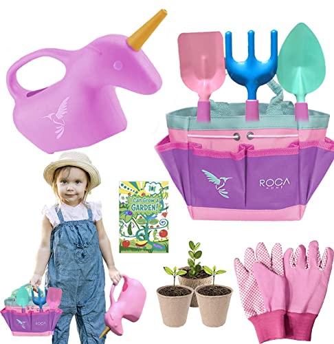 ROCA Home Kids Gardening Tools. Toys for Girls. Unicorn Gifts for Girls. Kids Gardening Gloves and Unicorn Watering Can Garden Tools for Kids - Cute Unicorn Toy for Girls Unicorn Birthdays.