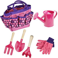 FREEHAWK Kids Gardening Tool Sets, Toy Shovel Gardening Set, Outdoor Gardening Toy with Wooden Handles & Safety Edges, Includes Carry Bag, Rake, Shovel, Fork, Watering Can, Gloves (Pink)