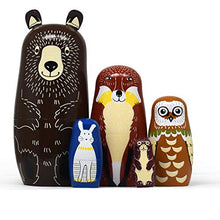 Load image into Gallery viewer, Russian Nesting Dolls Bear Wooden Matryoshka Dolls for Kids Tphon Handmade Cute Cartoon Animals Pattern Nesting Doll Toy Stacking Doll Set of 5
