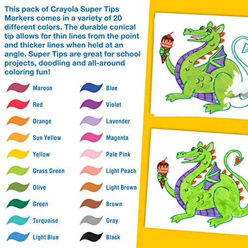 Crayola Super Tips Washable Markers~ 20 Ct Pack~ Draw Thin & Thick