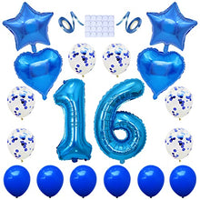 Load image into Gallery viewer, Yijunmca Blue 16 Number Balloons Kit Jumbo Number 16 32&quot; Helium Hanging Balloon Foil Mylar Confetti Latex Balloon for Boys Girls 16th Birthday Party Supplies 16 Anniversary Events Decoration
