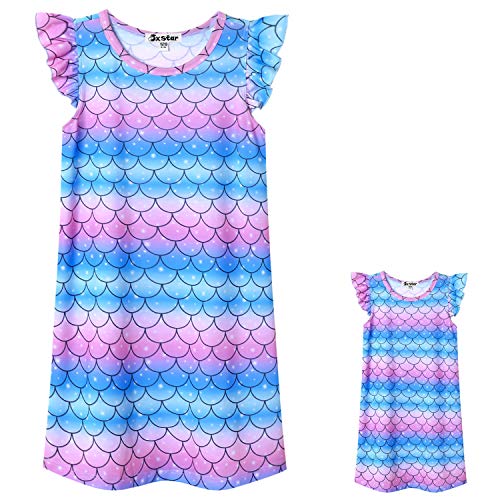 Blue Mermaid Nightgowns for Girls&Dolls 18 inch Pajamas Kids Sleepwear,Size 4t 5t
