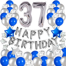 Load image into Gallery viewer, &quot;Blue and Silver 37th Birthday Party Decorations Set- Silver Happy Birthday Banner,Foil Number Balloons, Latex Balloons and More for 37 Years Old Brithday Party Supplies&quot;
