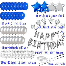 Load image into Gallery viewer, &quot;Blue and Silver 33rd Birthday Party Decorations Set- Silver Happy Birthday Banner,Foil Number Balloons, Latex Balloons and More for 33 Years Old Brithday Party Supplies&quot;
