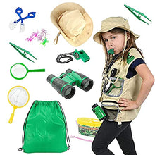 Load image into Gallery viewer, VMOPA Kids Explorer kit, 11 Pcs Outdoor Adventure Camping Toys Set Includes Washable Vest and hat, with Children&#39;s Binoculars, Insect Bag, Butterfly net and Magnifying Glass, Suit for Boys and Girls
