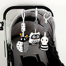 Load image into Gallery viewer, AIPINQI 3 Pack Hanging Rattle Toys ,High Contrast Baby Toys and Plush Stroller Toys for Babies 0-18 Months,Newborn Car Seat Toys with Black and White Cartoon Shapes,(Ladybug,Bee &amp; Owl)

