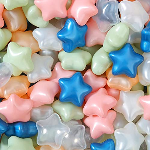 Star Ball Pit Stars Pack of 100 - 6 Pearl Color Star Balls BPA&Phthalate Free Non-Toxic Crush Proof Ocean Ball Soft Plastic Balls for 1 2 3 4 5Years Toddlers Baby Kids Birthday Pool Tent Party (Star).
