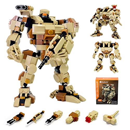 MyBuild Mecha Frame Titan  6 Inches Building Block Mecha, Easy Build Robot Mech with 5 Weapons, Adjustable Action Poses, Compatible with All Construction Building Bricks, for Mecha Fans
