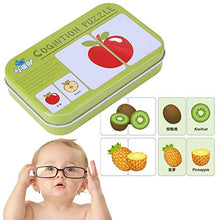 Load image into Gallery viewer, 32Pcs Flash Card Puzzle Cognitive Learning Early Education Card Learning Toys Vehicle/Animal/Fruit/Living Goods Learning Training Cards Baby Educational Toy with Iron Box(Fruits)
