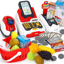 Load image into Gallery viewer, Pretend Play Smart Cash Register Toy, Kids Cashier with Checkout Scanner,Fruit Card Reader, Credit Card Machine, Play Money and Grocery Play Food Set, Educational Toys for Boys &amp; Girls Gifts Toddlers
