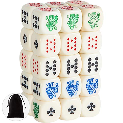 30 Pieces 16 mm 6-Sided Poker Dice, Great for Poker Games and Card Games