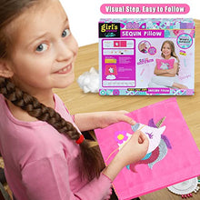 Load image into Gallery viewer, Gili Unicorn Pillows Sewing Kit for Kids Ages 6-12, Double Sided Unicorn Sequined Crafts Kits with Tools, Couch/Decor Pillow for Girls 8-12, Gift Sewing Kits for Beginners
