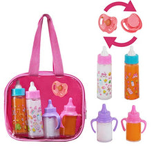 Load image into Gallery viewer, fash n kolor, My Sweet Baby Disappearing Doll Feeding Set | Baby Care 4 Piece Doll Feeding Set for Toy Stroller | 2 Milk &amp; Juice Bottles with Toy Pacifier for Baby Doll,
