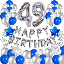 Load image into Gallery viewer, &quot;Blue and Silver 49th Birthday Party Decorations Set- Silver Happy Birthday Banner,Foil Number Balloons, Latex Balloons and More for 49 Years Old Brithday Party Supplies&quot;

