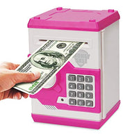 Adevena Electronic Piggy Bank, Mini ATM Password Money Bank Cash Coins Saving Box for Kids, Cartoon Safe Bank Box Perfect Toy Gifts for Boys Girls (White Pink)