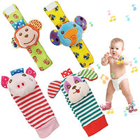 SIYWINA Wrist Rattle Foot Finder Socks 4 Pcs Baby Rattle Toys Gift for Infant Boy Girl