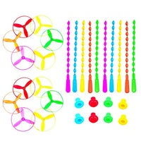 Toyvian 10pcs Flying Disc Launcher Toys Pull String Flying Saucers UFO Saucer Funny Outdoor Toys for Kids Children Park Outside Playing ( Random Color )