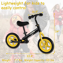 Load image into Gallery viewer, BELANITAS Balance Bike, Balance Bike with Padded Seat, Lightweight No Pedal Bicycle, Adjustable Height Training Bike, Glider Bike with EVA Wheels, Yellow
