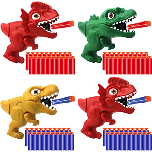 4 Pack Dinosaur Toy Guns for Toddlers Age 3-5, Small Dino Blaster Toys for Boys 3 4 5 Years Old, Easy to Shoot Foam Dart Gun Set for Kids, Cool Birthday Gift Idea for boy
