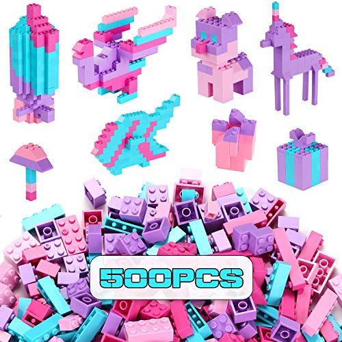 Building Bricks 500 Pieces Set ,Classic Colors Building Blocks Toys,Compatible with All Major Brands,Birthday Gift for Kids (Pink-Purple)