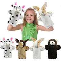 Stuffed Animals Hand-Puppets for Kids Toddlers, Bunny Cow Bear Wolf Plush Puppets for Storytelling Role Play Puppets Theaters, Set of 4