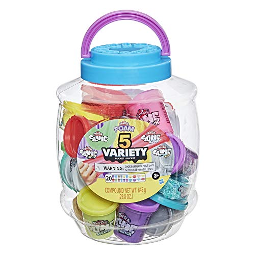 Play-Doh Slime Foam Variety Bucket of 5 Textures, 20 Cans, Assorted Colors, Sensory Toy for Kids 3 Years and Up, Non-Toxic