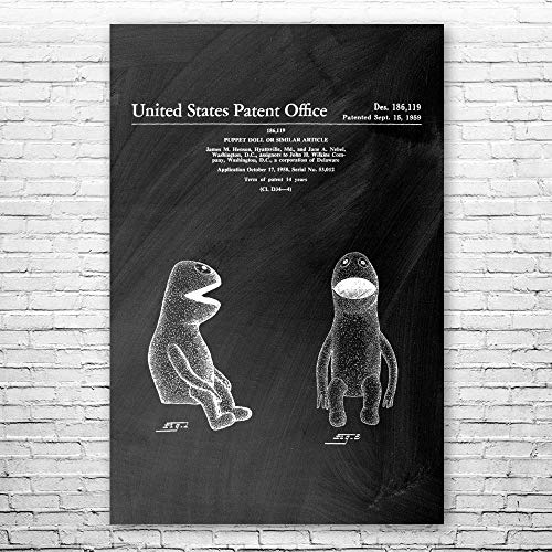 Patent Earth Wilkins Puppet Poster Print, Puppeteer Gift, Puppet Design, Puppet Wall Art, Vintage Puppet, Toy Collector Gift Chalkboard (Black) (12 inch x 16 inch)