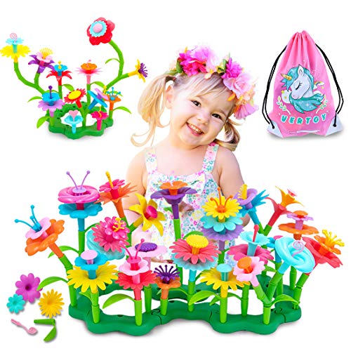 VERTOY Gifts for 3 4 5 6 Year Old Girls, Flower Garden Building Toys Set for Toddlers, STEM Preschool Activities and Gardening Pretend Playset, Stacking Game for Age 3+ Little Kids