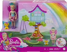Load image into Gallery viewer, Barbie Dreamtopia Chelsea Fairy Doll and Fairytale Treehouse Playset with Seesaw, Swing, Slide, Pet and Accessories, Gift for 3 to 7 Year Olds
