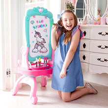 Load image into Gallery viewer, FAB STUDIO Kids Table and Chair Set  3-in-1 Kids Vanity Table with Magnetic Dry Erase Board, Mirror  Girls Vanity Includes Accessories Ideal for Role Playing, Imaginative Play
