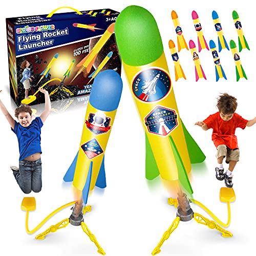 SpringFlower Toy Rocket Launcher for Kids, 2 Sturdy Rocket Launchers, 8 Colorful Foam Rockets, Fun Outdoor Toy for Kids, Gift for Boys & Girls Age 3, 4, 5, 6, 7, 8+ Years Old