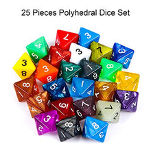 Load image into Gallery viewer, TecUnite 25 Pieces Polyhedral Dice Set with Black Pouch for DND RPG MTG and Other Table Games with Random Multi Colored Assortment (Transparent and Dots, 8 Sides)
