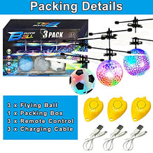 Load image into Gallery viewer, 3 Pack Kids Flying Ball RC Toys, Hand Operated Mini Drones with Lights Recharge Holiday Toy for Boys Age 3-14 Infrared Induction Helicopter Remote Controller Indoor Outdoor Sports Toy Christmas Gift
